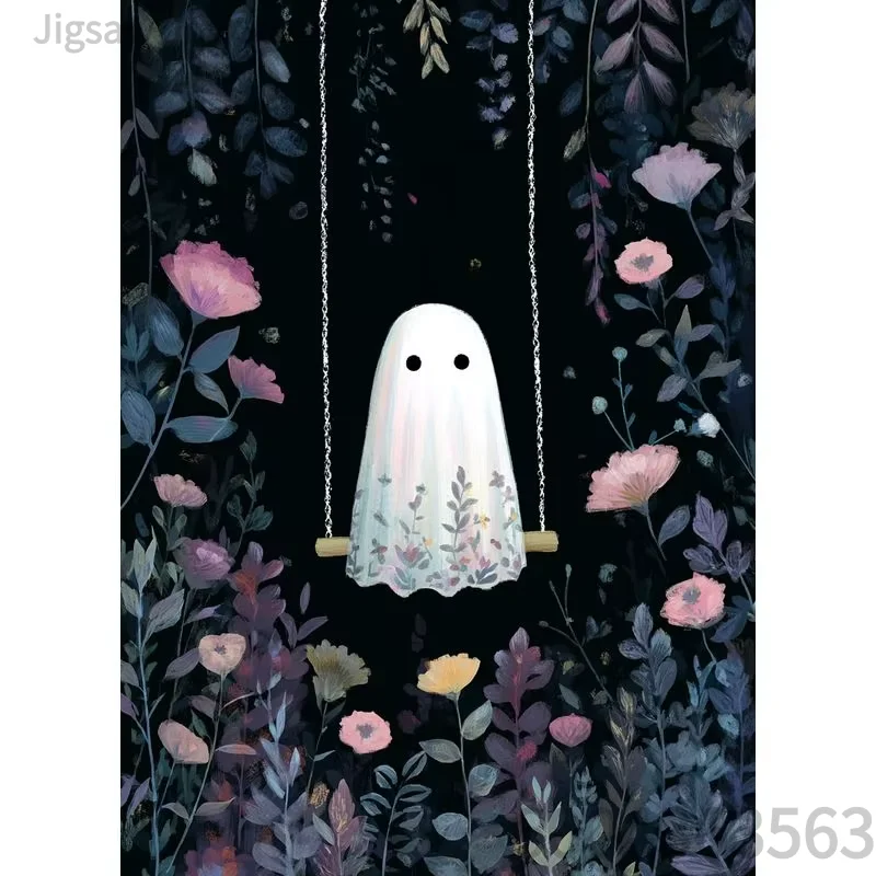 Whimsical Cottagecore Ghost Art Jigsaw Puzzle 500 1000 1200 2000 Piece Paper Puzzle Dark Floral Painting Home Decoration