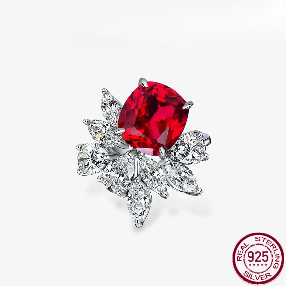

New S925 Silver 6ct Synthetic Pigeon Blood Red Ring Pillow Shape 10 * 11 Cultivated Red Sapphire High-end Wedding Jewelry