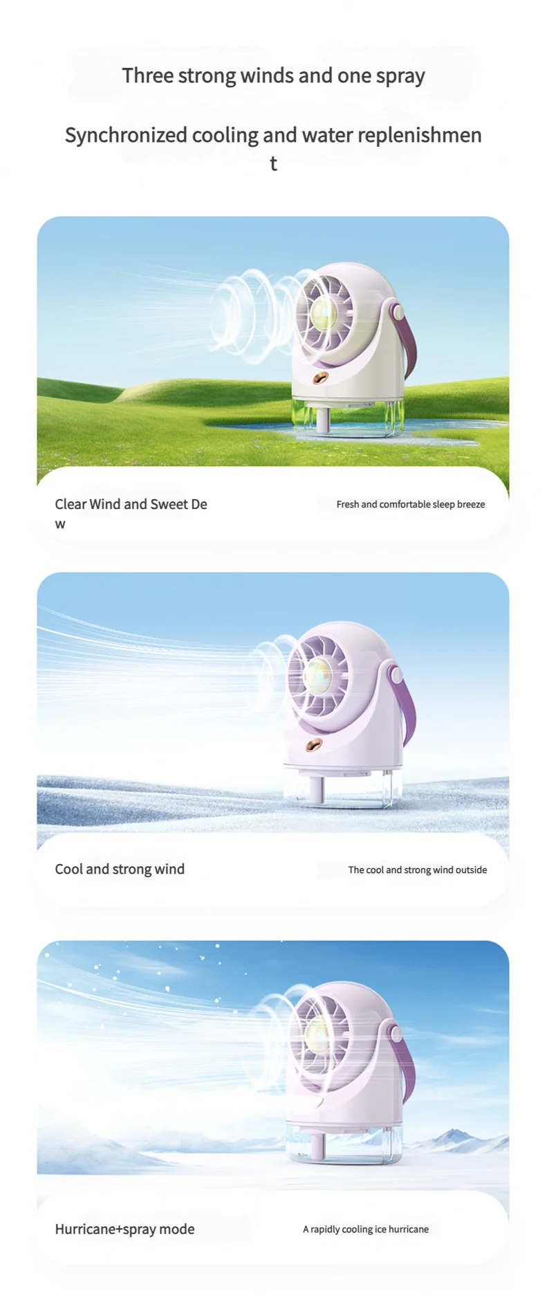 MEET SUN USB-Lade-Mini-Ventilator, Tisch-Sprühklimaanlage, 3-stufiger Klimaventilator mit Wasserkühlung, USB-Typ – Detail 6