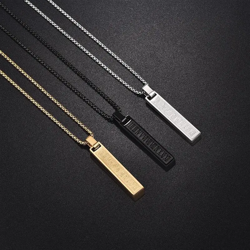 New Black Rectangle Pendant Necklace Men Trendy Simple Stainless Steel Chain Women Necklace Fashion Jewelry Gift