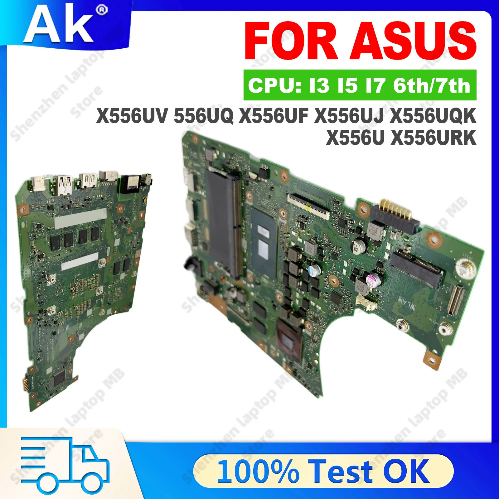 X556UV Laptop Motherboard with i3 i5 i7 CPU 4G/8G-RAM For ASUS X556U X556UQ X556UJ X556UF X556UQK FL5900U X556URK Mainboard DDR4