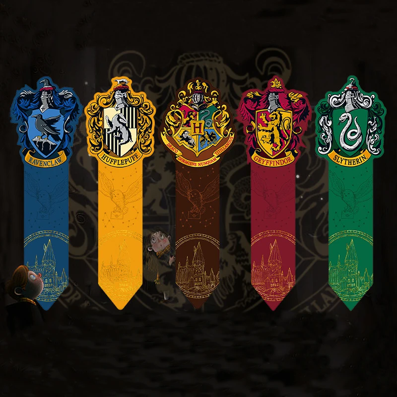 5pcs/set Harries Potter Bookmark Hogwarts Hufflepuff Ravenclaw Slytherin Gryffindor Magic Academy Peripherals Bookmark Kids Gift