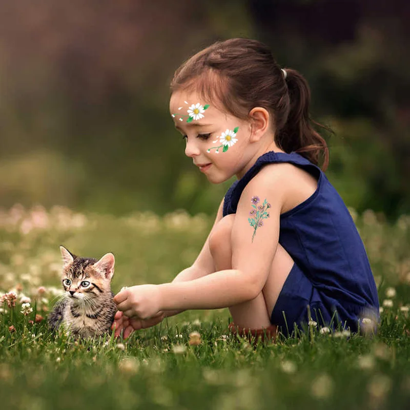 10 шт., маленькая татуировка с изображением ромашки, маленькая татуировка с цветком, маленькая свежая временная детская татуировка на шею, запястье, руку, наклейки, детские игрушки