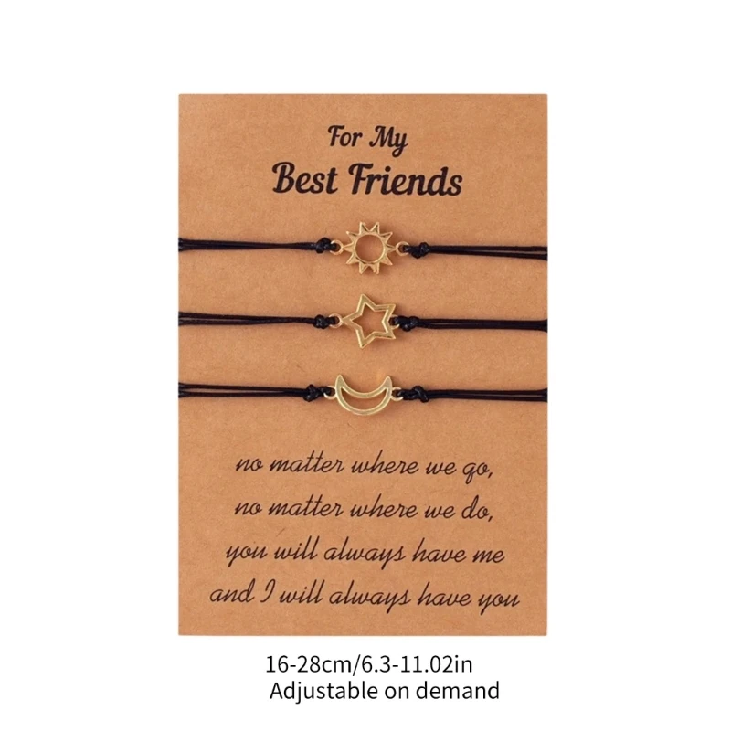 M2EA 3pcs Sun Moon Star Matching Bracelets Friendship Jewelry for Best Friend. Sister