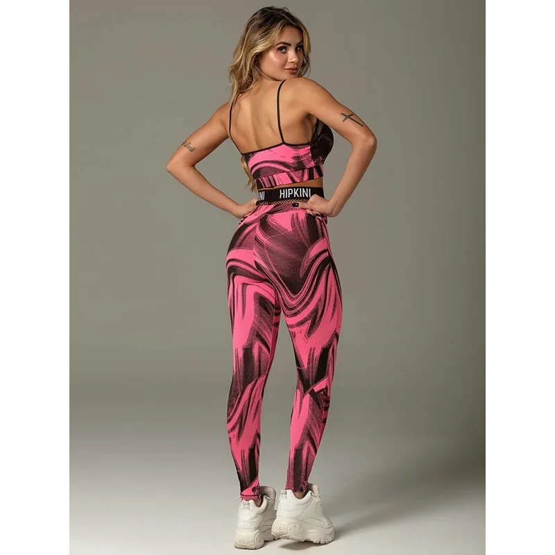 

Krisnanas, комплект из 2 предметов для йоги, 2025 г., сетчатые майки с разрезом и буквенным принтом, топы и леггинсы, спортивные тренировочные розовые брюки, костюм 92105