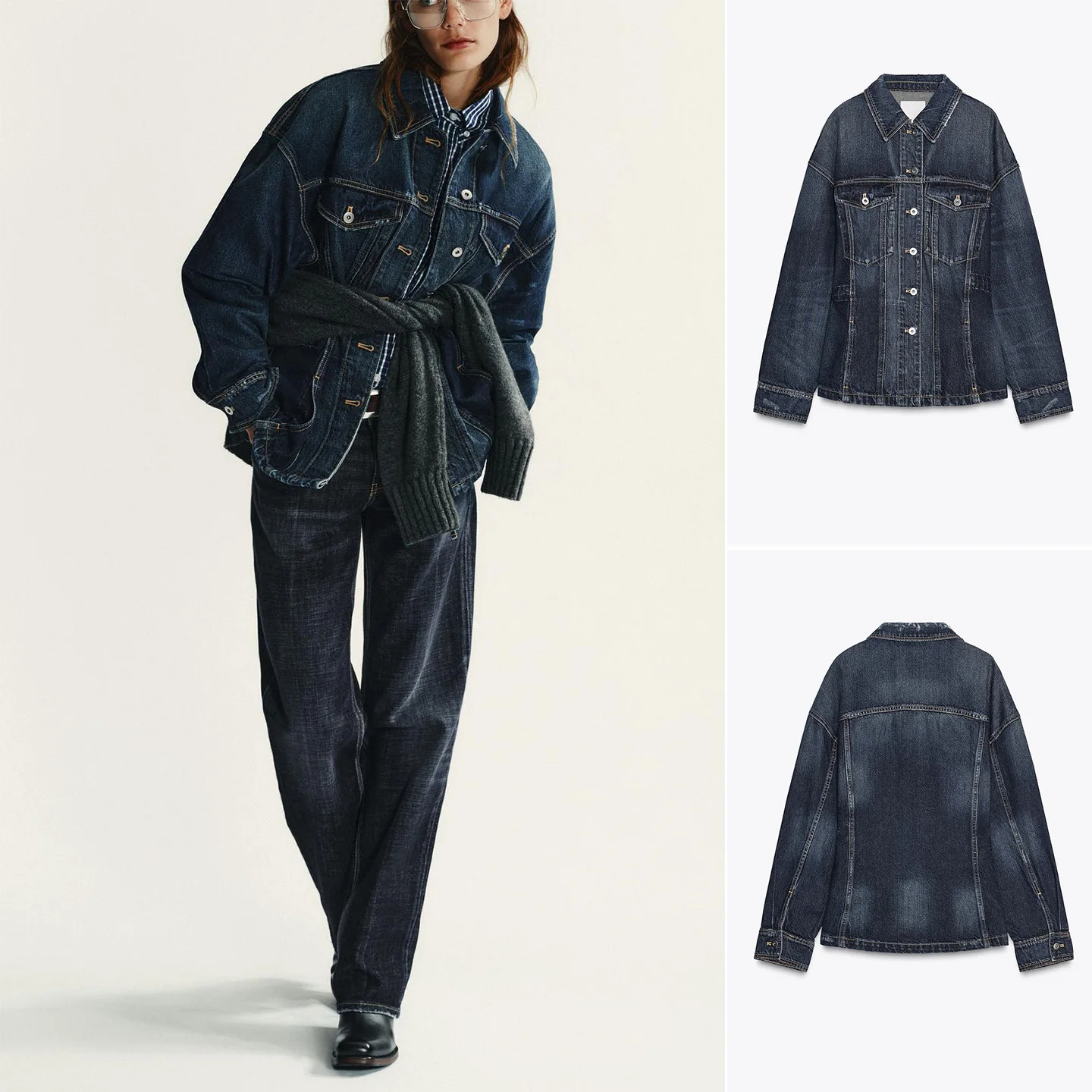 

Новое осеннее поступление, женское джинсовое пальто Briti Sle с нашивкой и металлическими пуговицами, повседневное свободное пальто с V-образным вырезом