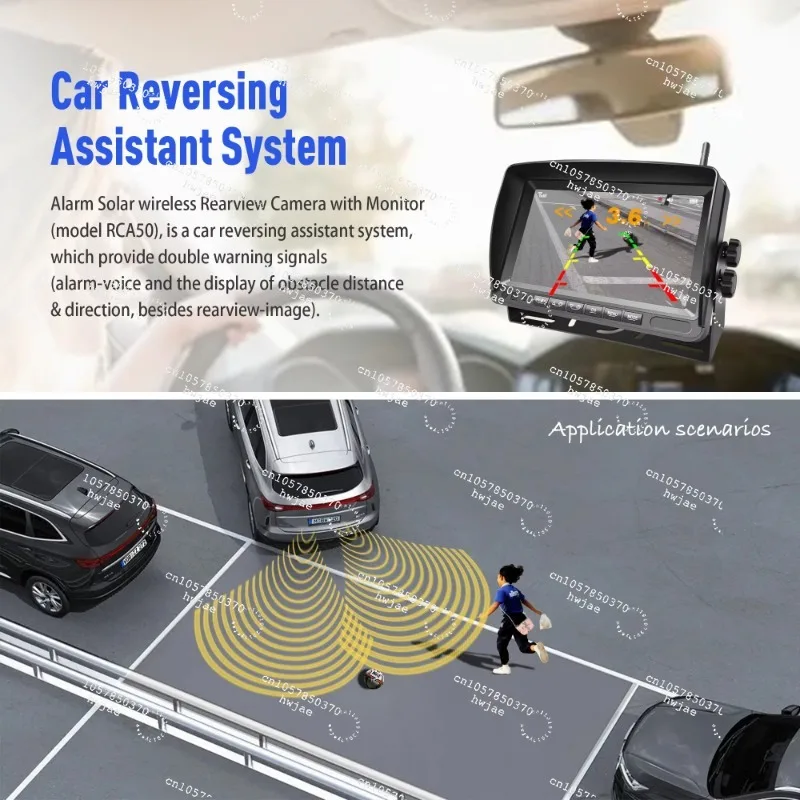 Wireless Solar WiFi HD Car Front Rear View European Plate Frame Parking Cameras PDC Sensor with 7 Inch Monitor Recorder