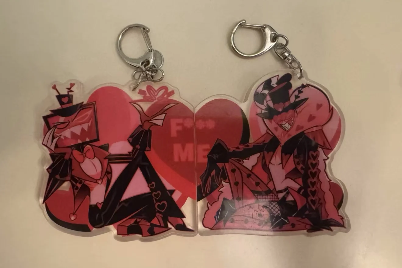 Genuine Anime Hazbin Hotel Vox Val Cosplay Cartoon Keyrings Keychain Acrylic Magnetic Keyring Pendants Accessories Widget Gift