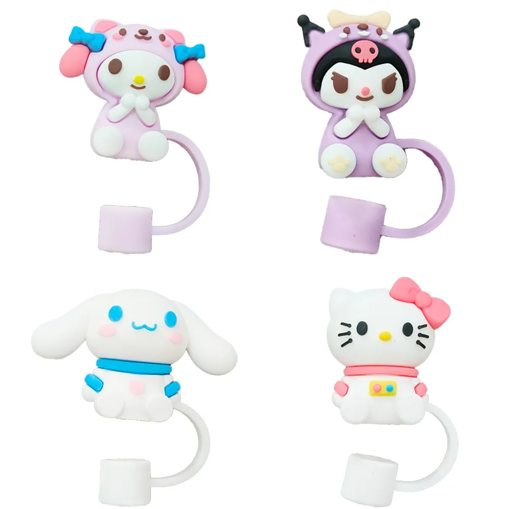 Sanrio Straw Cover Cap Hello Kitty Cinnamoroll Silicone Straw Plug Kuromi Melody Kero Kero Keroppi  Straw Accessories