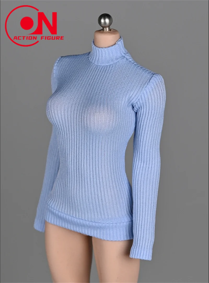 1/6 1/12 Scale Female Stretch Tight Sweater High Collar Striped Shirt Clothes Model Fit 12'' 6'' Soldier Action Figure Body