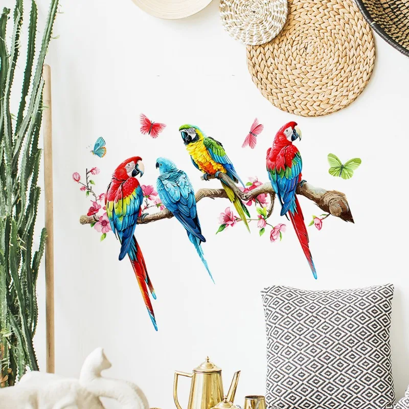 Cartoon Painted Branch Bird Parrot Bedroom Living Room Porch Home Decoration Beautification Wall Stickers Decor Decals
