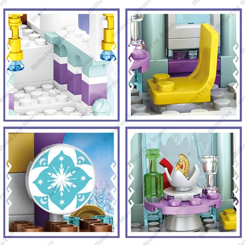 2024 Classic Princess Castle Model Girls Ice and Snow Castle Building Blocks figure giocattoli per bambini regalo di compleanno carrozza mattoni