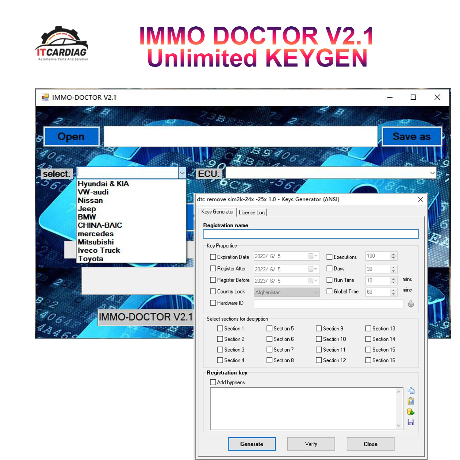 2023 IMMO DOCTOR V2.1 MULTI BRAND With Unlimited KEYGEN Immo Off Immo Delete Software for ME17 MH72 MH83 MH82 MEG17 MED17 EDC17