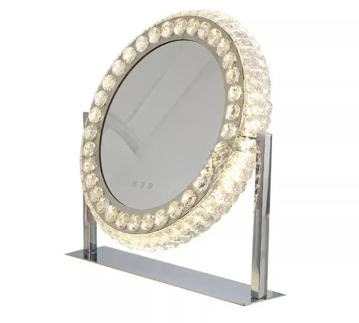 

Desktop desktop bedroom high-end smart LED light rotatable round vanity mirror
