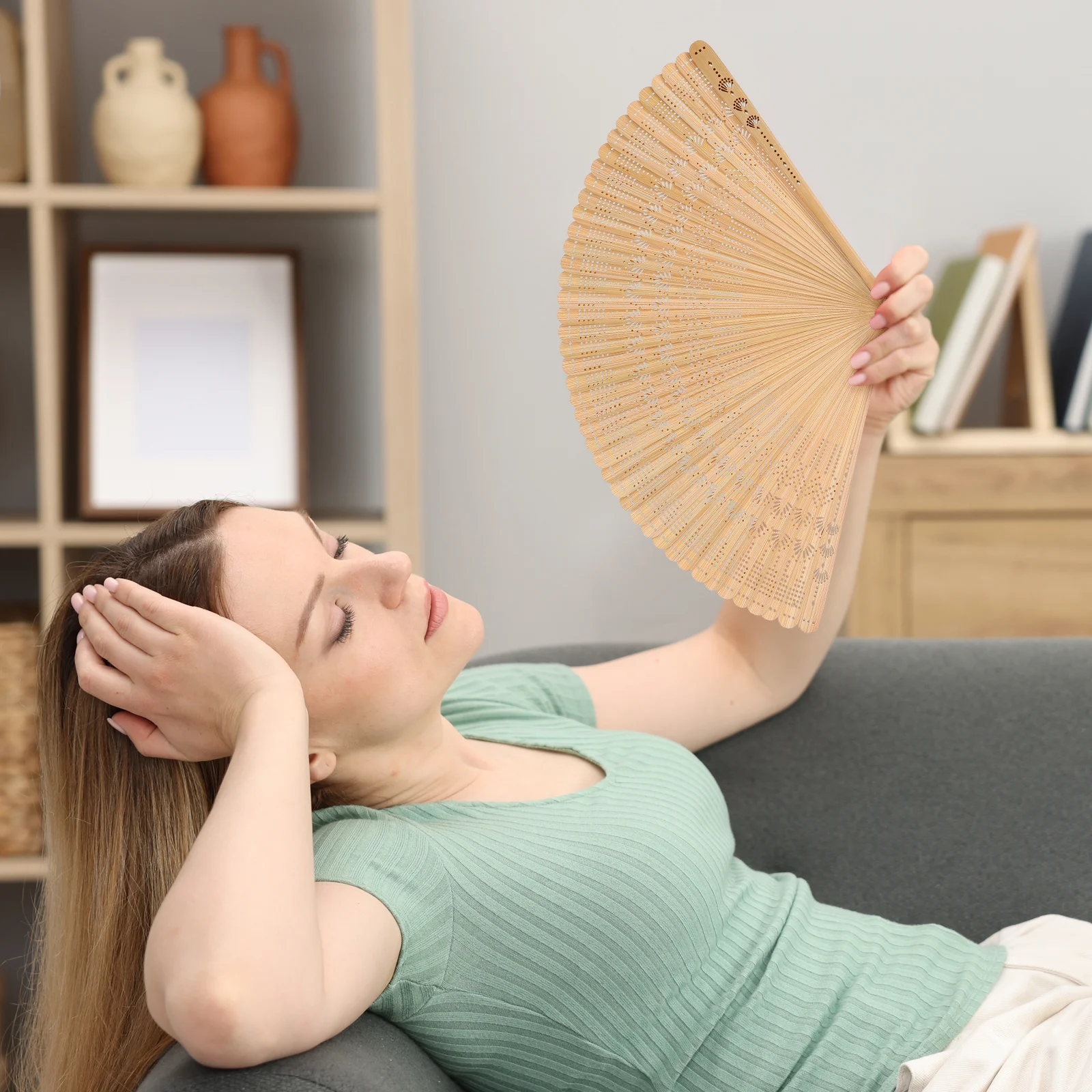 

Bamboo Folding Fan Handheld Delicate Workmanship Impeccable Details Multiuse Practical Accessory Summer Hot Days