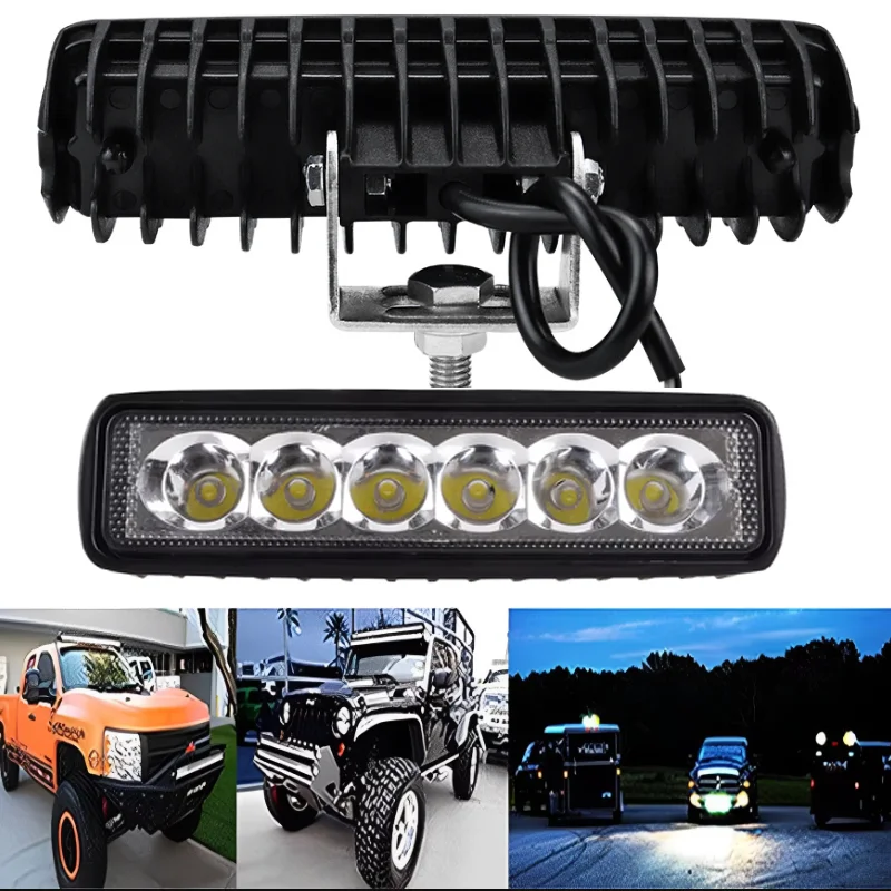 2PCS 18w 6 LED Car Work Light DRL Spotlight High Bright Waterproof Auto Offroad SUV Truck Headlights Driving Lamp 12V 24V 6000K