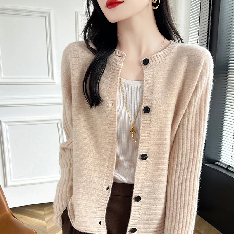 Zipper Cardigans 100% Wool Knitted 2024 Autunmn/Winter Cashmere Loose Sweaters Women Ladies Jumpers Warm Clothes