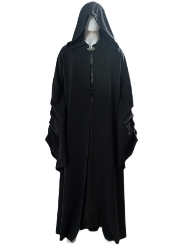 

Kshiparpatin Black Loose Hooded Coat Halloween Robe Women's Fashion Stage Costume Lightweight Polyester Spring Autumn Wear