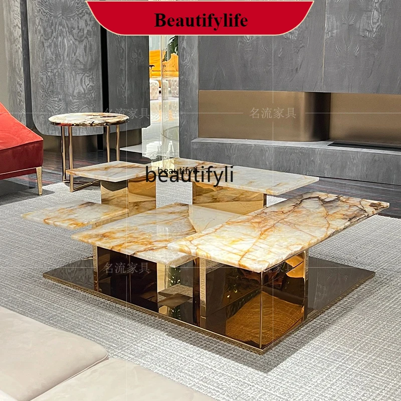 

Square natural coffee table marble, light luxury villa tea table G1218