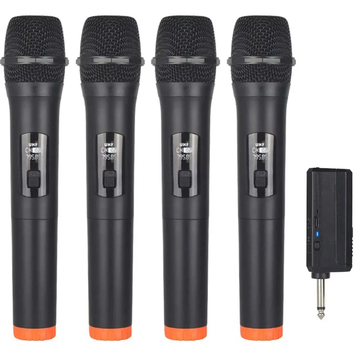 DT75BG 4PCS Wireless Microphone Dynamic Handheld Microphones Mic with Rechargeable Receiver for Party Church Show