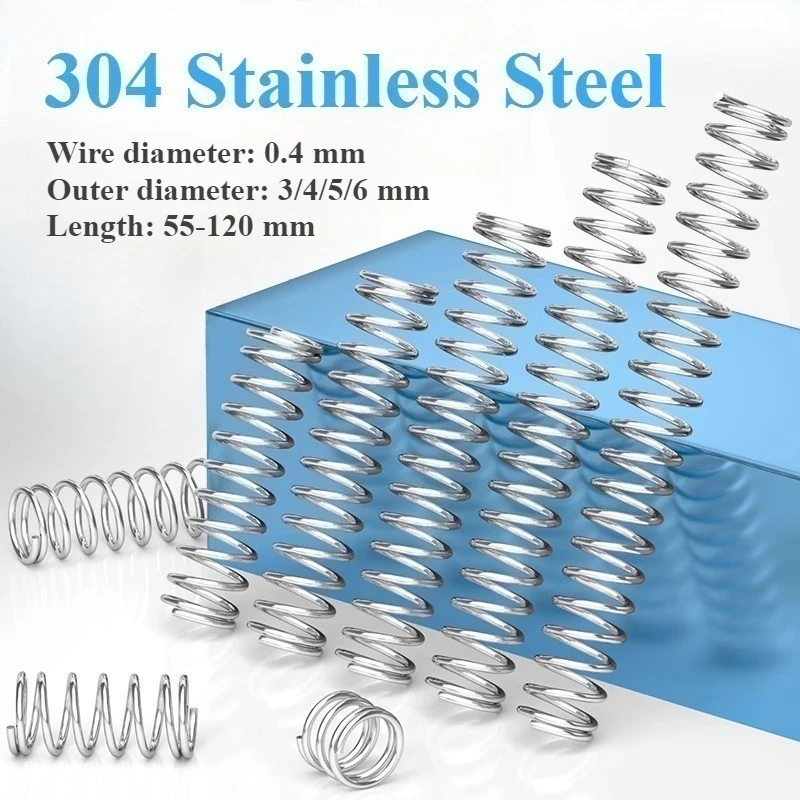5pcs/Lot 0.4mm 304 stainless steel compression spring OD 3-6mm Length 55-120mm