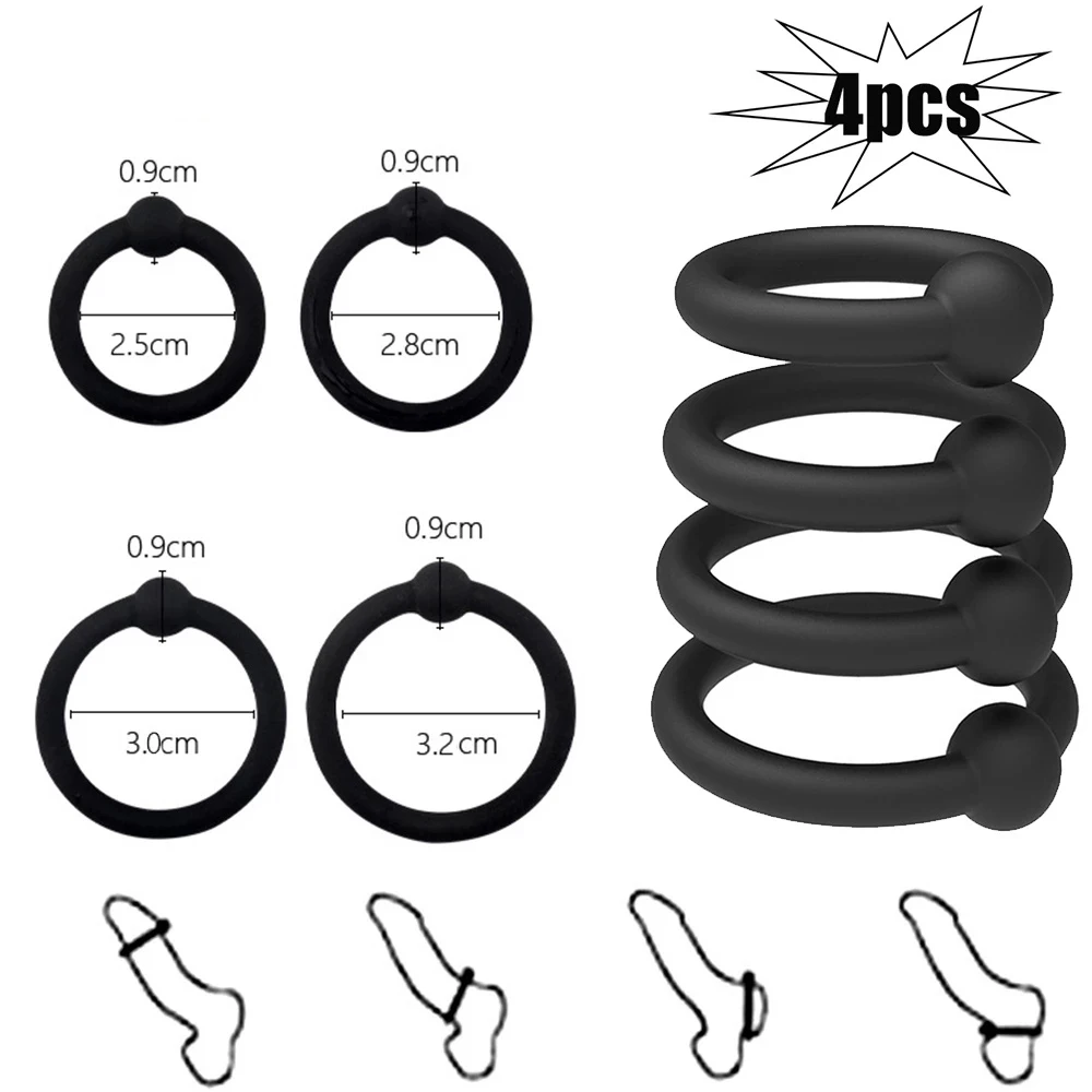 4 Pcs Penis Lock Ring Silicone Cockring Penis Enlargement Sex Toys for Men Delay Ejaculation Long Time Lasting Male