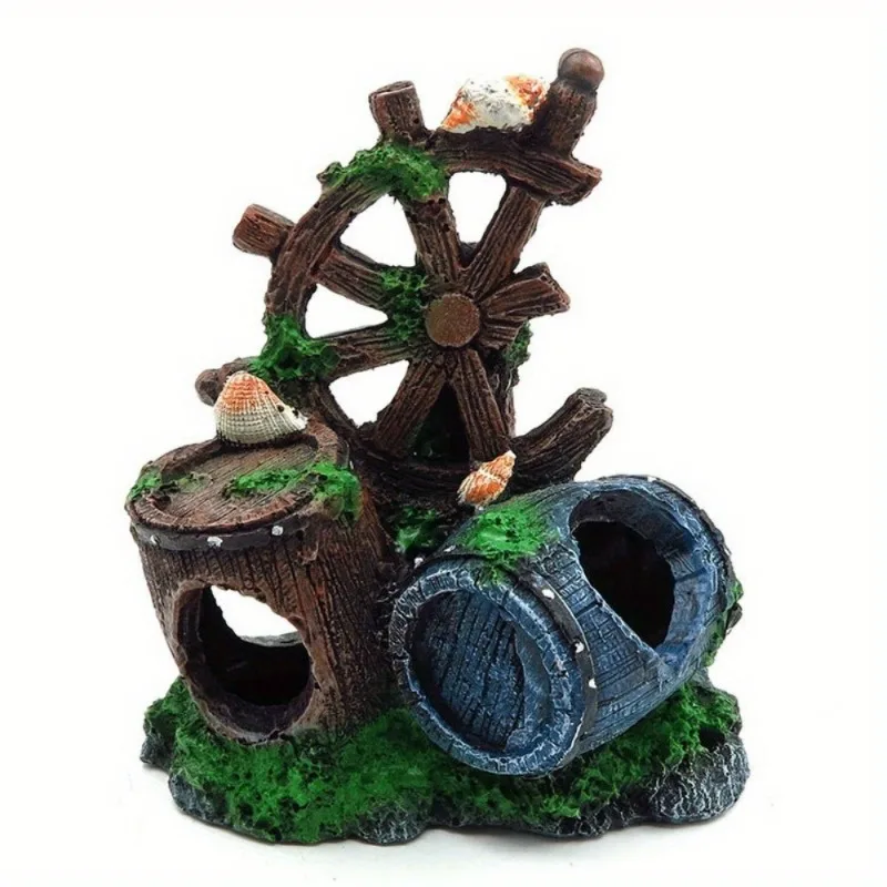 1 Stück Schiffsrad Weinfass Kunstharz Aquarium-Ornament Künstliche Pflanze Aquarium-Dekor Zubehör