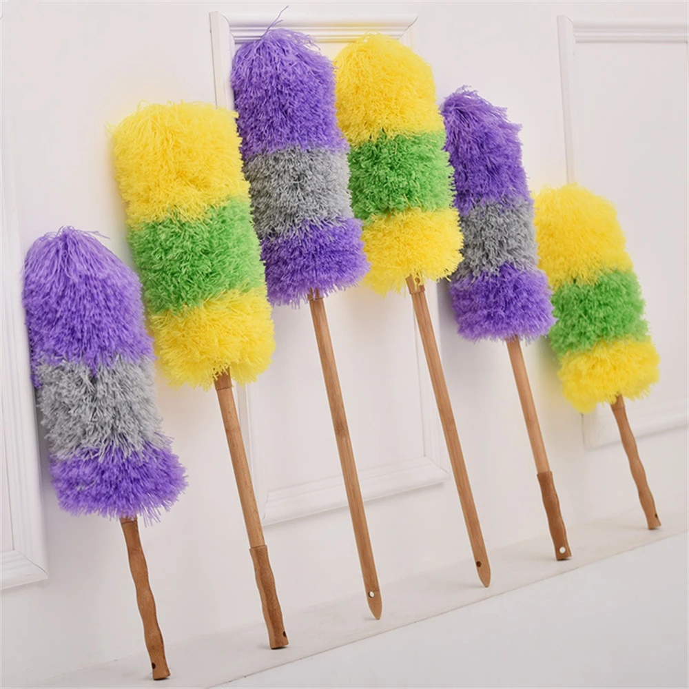 S/M/L Wooden Handle Rainbow Dust Collector Household Microfiber Bendable Cleaning Tool Living Room Desktop Cleaning Dust Duster