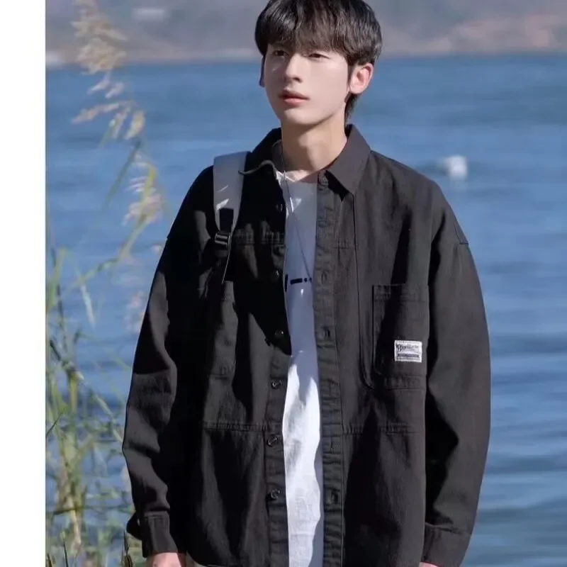 New Chinese Style Long-sleeved Shirt-style Jacket for Men Spring and Autumn Casual Pocket Loose Versatile Shirt