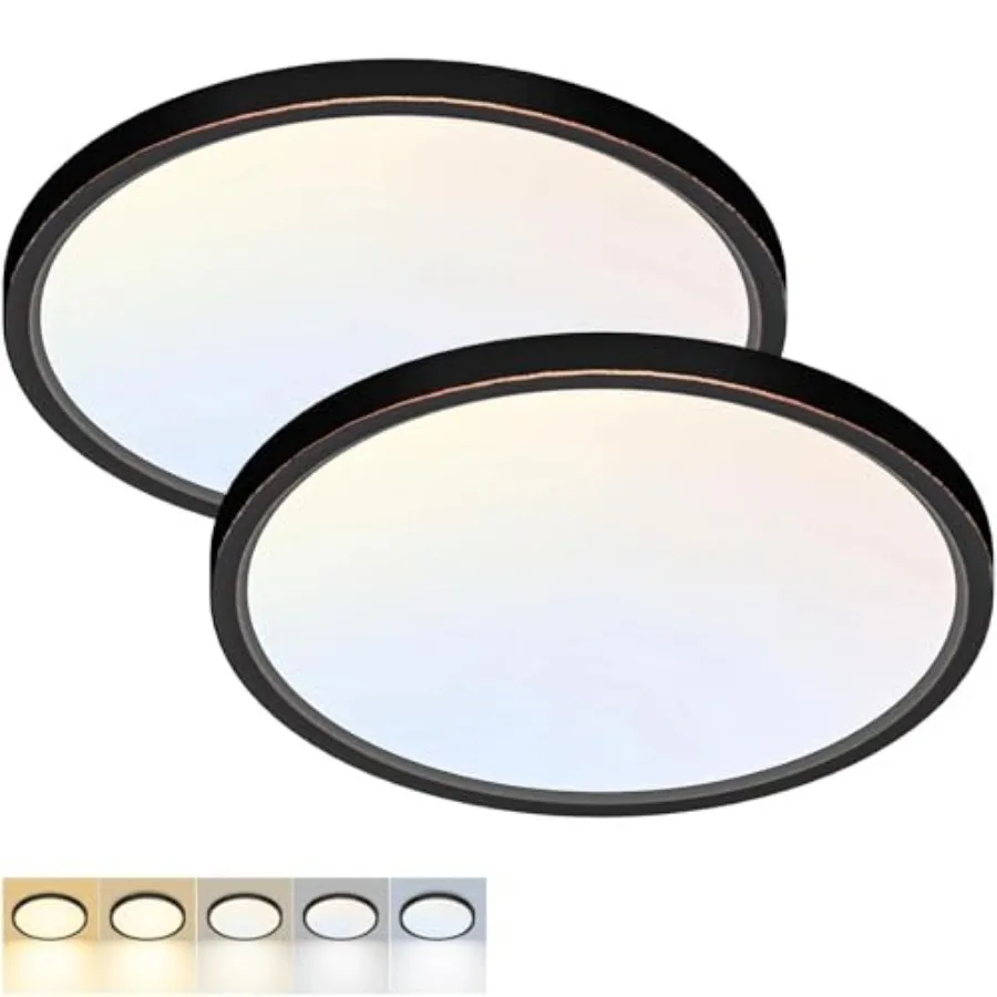 2 Pack LED Flush Mount Ceiling Light, 12Inch 24W, 3000K/3500K/4000K/5000K/6500K 5 Color Temperatures Ceiling Light Fixture for