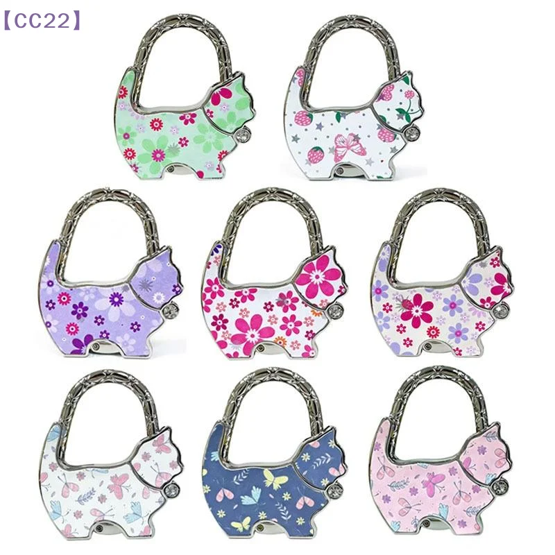 Porte-sac pliable en forme de chat mignon avec strass, support de sac portable en métal pour bureau, restaurant, table {C}