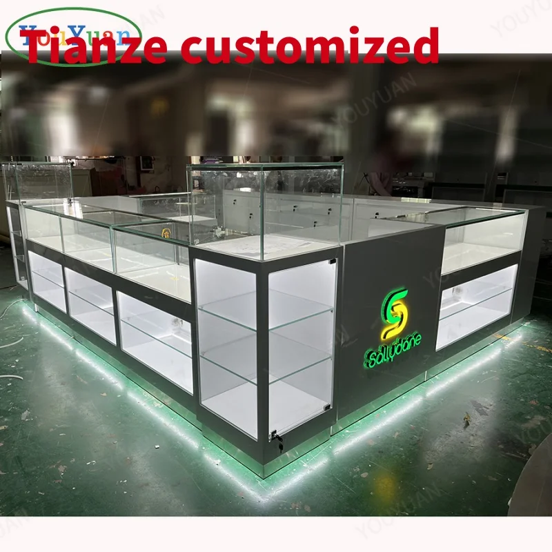 (customized)New Trends Customize Showcases Jewelry Kiosks Tempered Glass Display Showcase Mall