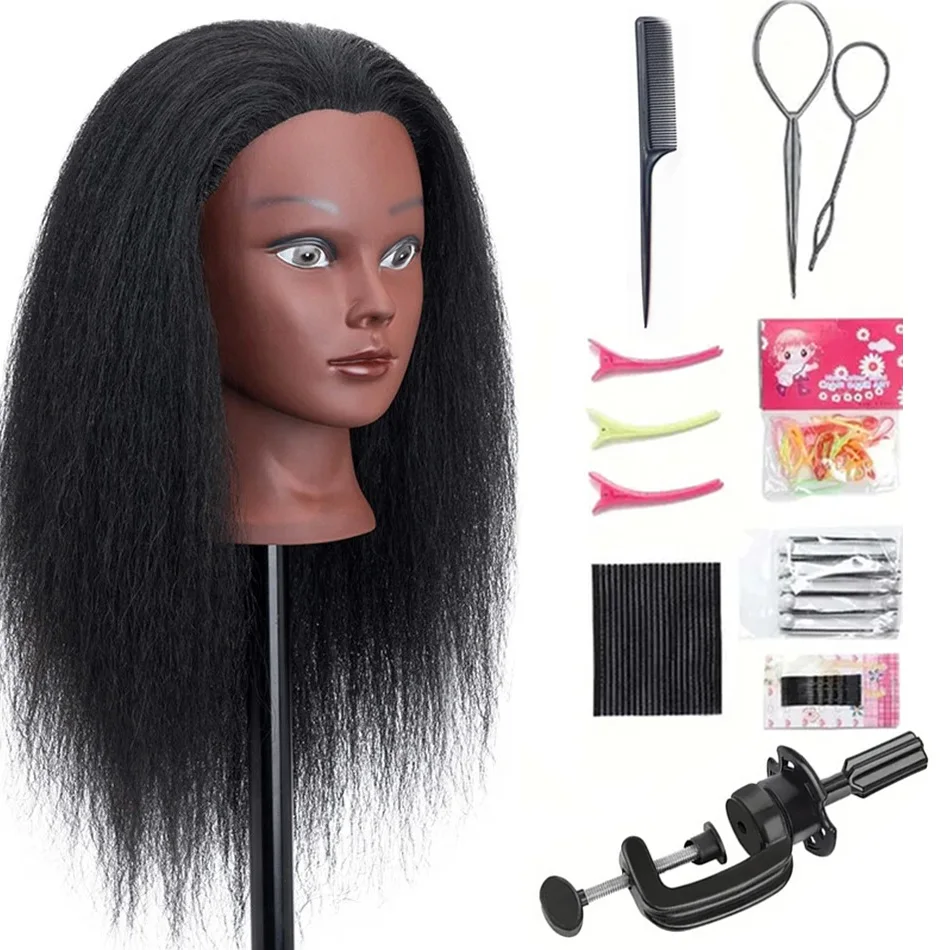 

18' Real Hair Mannequin Head With Table Stand For Hairdresser Practice Hair Styling Training Manikin Doll For Christmas Day