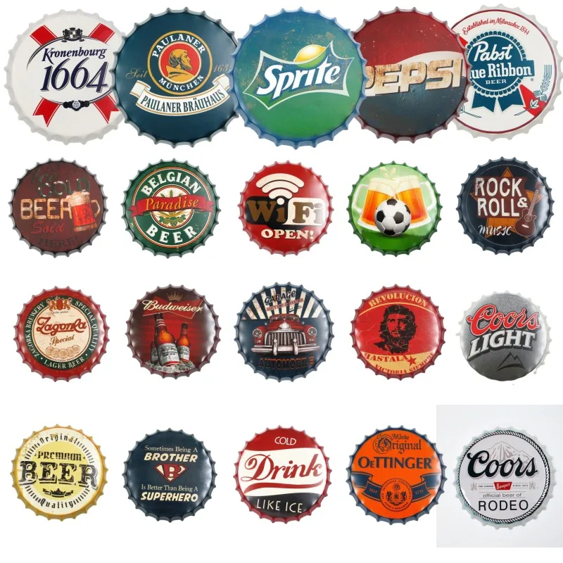 Drink Beer Brand Bottle Cap Decor Vintage Tin Signs Plaque Decorative Metal Sign for Restaurant Kitchen Bar Club Wall Decoration