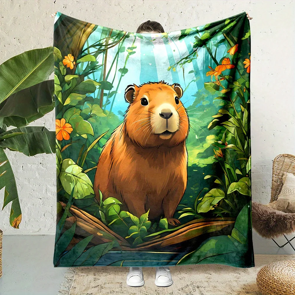 ​​Charming Capybara Print Blanket - Reversible Flannel for All-Season Relaxation, Animal Lover Gifts & Cozy Comfort​