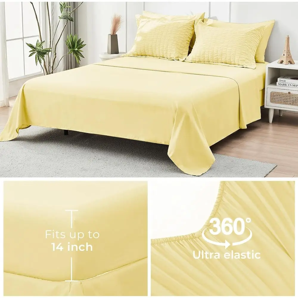 طقم لحاف كوين مكون من 7 قطع من Seersucker، مفروشات فاخرة لجميع المواسم مع ملاءات وأكياس وسائد وأغطية شمس #6