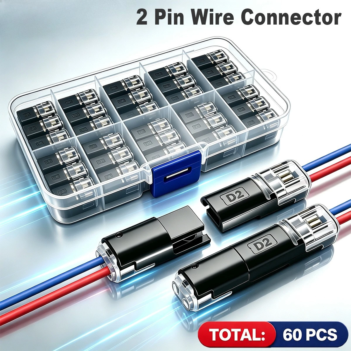 20pcs/60pcs Fast Dual-Pin Terminals, Dual-Pin Plug-In Connectors, PVC Insulation, Fast Connection Additions