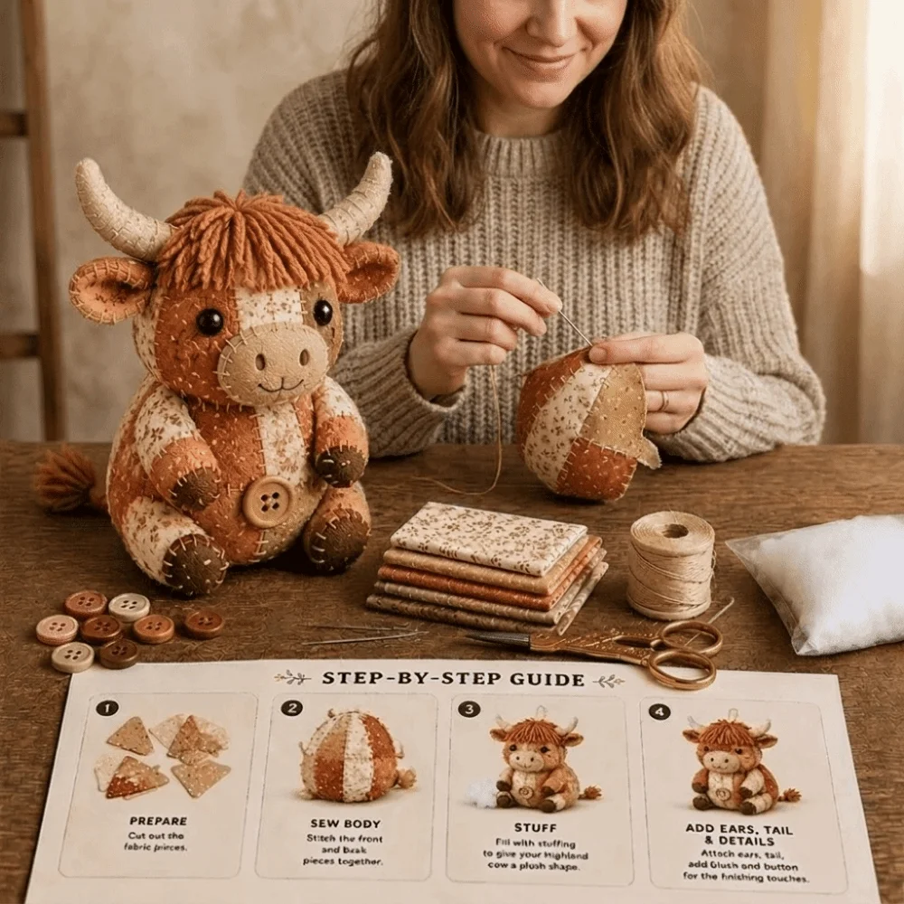 Creative Vintage DIY Patchwork Animal Kit Handmade Cow Hand Sewing Kit Koala Cartoon DIY Craft Set Family Activity