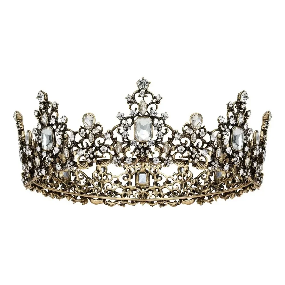 

Jeweled Baroque Queen Crown for Women - Rhinestone Wedding Crowns, Bronze Costume Hair Accessories for Cosplay Birthday Party