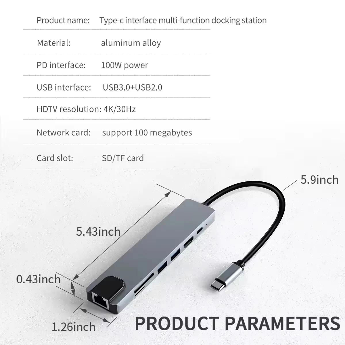 Estación de acoplamiento 7 en 1 tipo C con lector de tarjetas Sd TF puertos Ethernet PD USB 3,0 y puertos USB 3,0 2,0 para MacBook Pro Air HP XPS