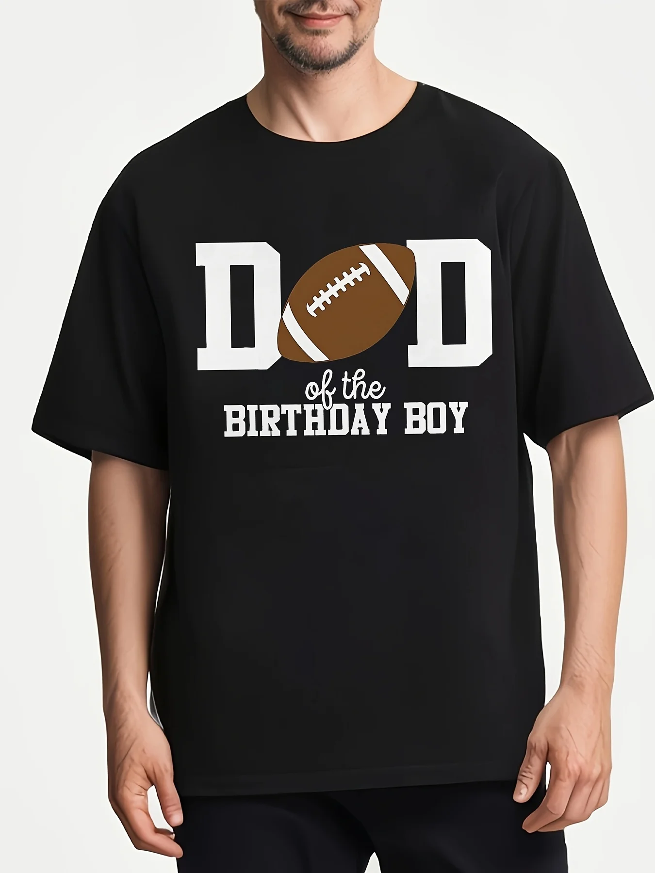 Football Dad First Birthday Party T-Shirt - Stretch Blend, Machine Washable, Sporty Casual Tee With 