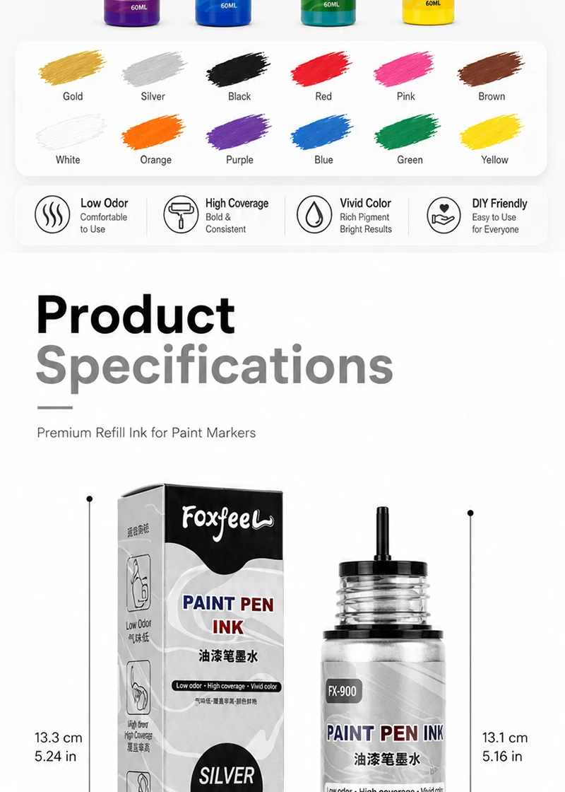 60ml Farbstift-Tintennachfüllung Hochdeckende Lebendige Farben Permanentmarker-Tinte für Glas, Kunststoff, Stein, Keramik, Stoff, DIY-Graffiti-Kunst – Detail 8