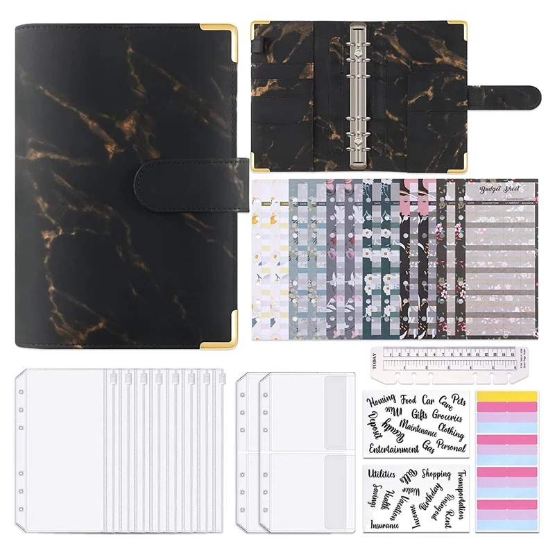 A6 PU Leather Budget Binder Money Saving Binder With Zipper Envelopes Money Organizer Planner For Cash Ledger Notebook