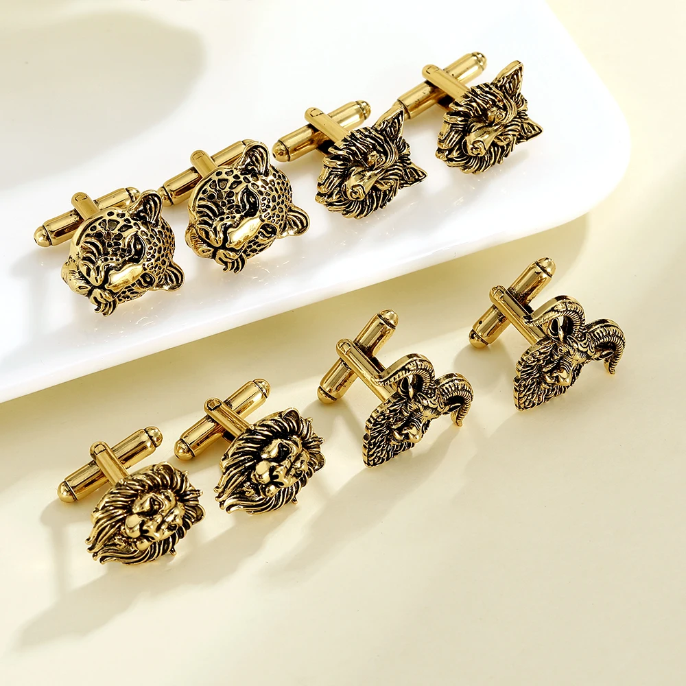 

Wholesale Vintage Animal Head Shaped Cufflinks Personality Goat Lion Wolf Leopard Cuff Links For Mens Shirt Suit Jewelry