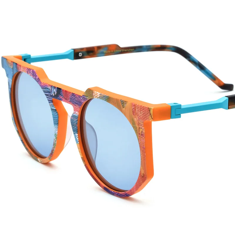 

High quality fashion personality polarized UV400 sunglasses vintage patchwork color round driving glasses party color glasses
