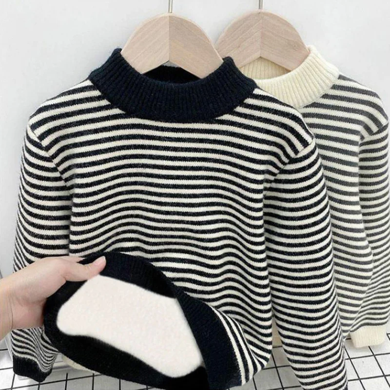 سترة الأولاد سميكة الخريف/الشتاء جديد عصري متعدد الاستخدامات الأولاد مخطط محبوك سترة الأطفال #6