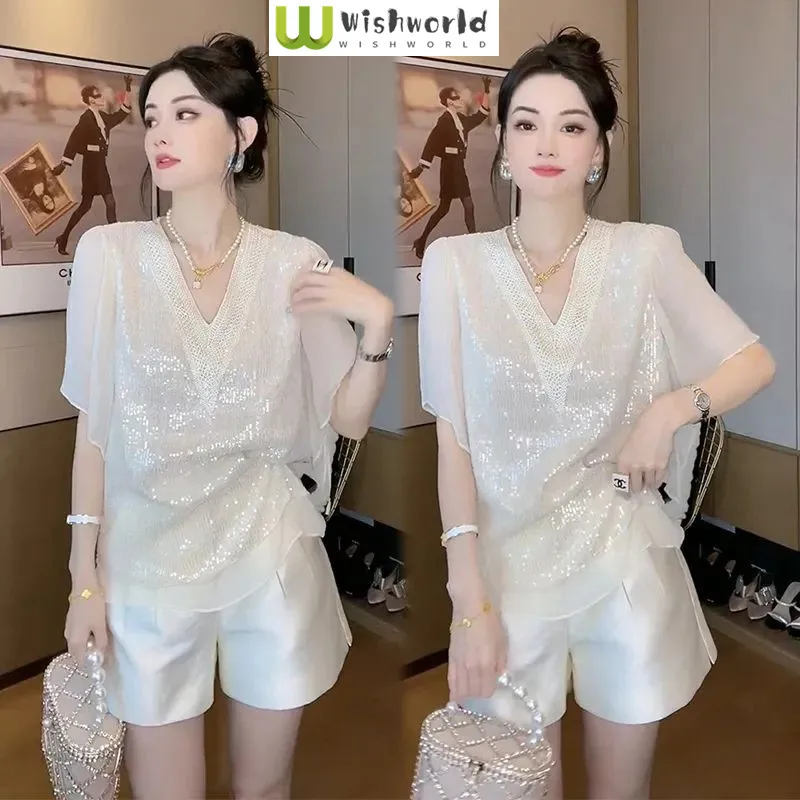 

Fashion Women's Set Spring and Summer New Korean Edition White Top High End Exquisite Light Luxury Luxury Two Piece Set