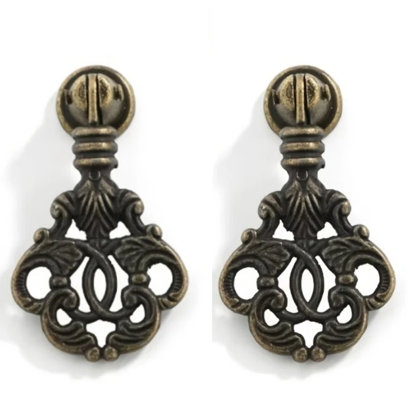 2 pieces of bronze-green color alloy single-hole drawer handle. Circular handle. Chinese classical cabinet minimalist knob.
