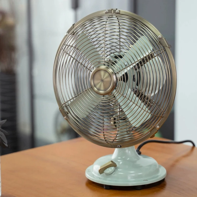 

Retro Metal Desk Fan 8 Inch Copper Motor Chrome Grille Pointer Switch Soft Wind Adjustable Air Volume Head Shaking Home Office
