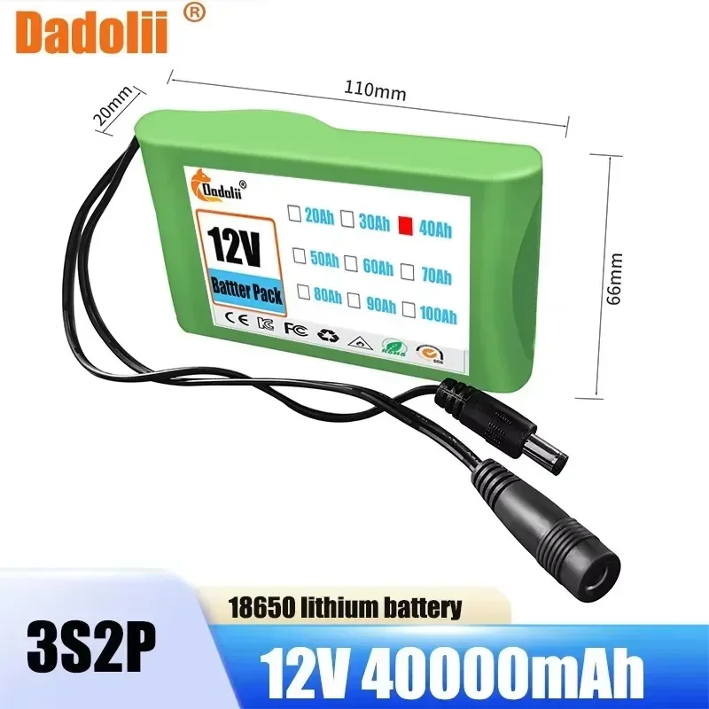 

New 3S2P 12V 40000mAh Portable Super Rechargeable Lithium Ion Battery Pack Capacity DC CCTV Cam Monitor +12.6v Charger